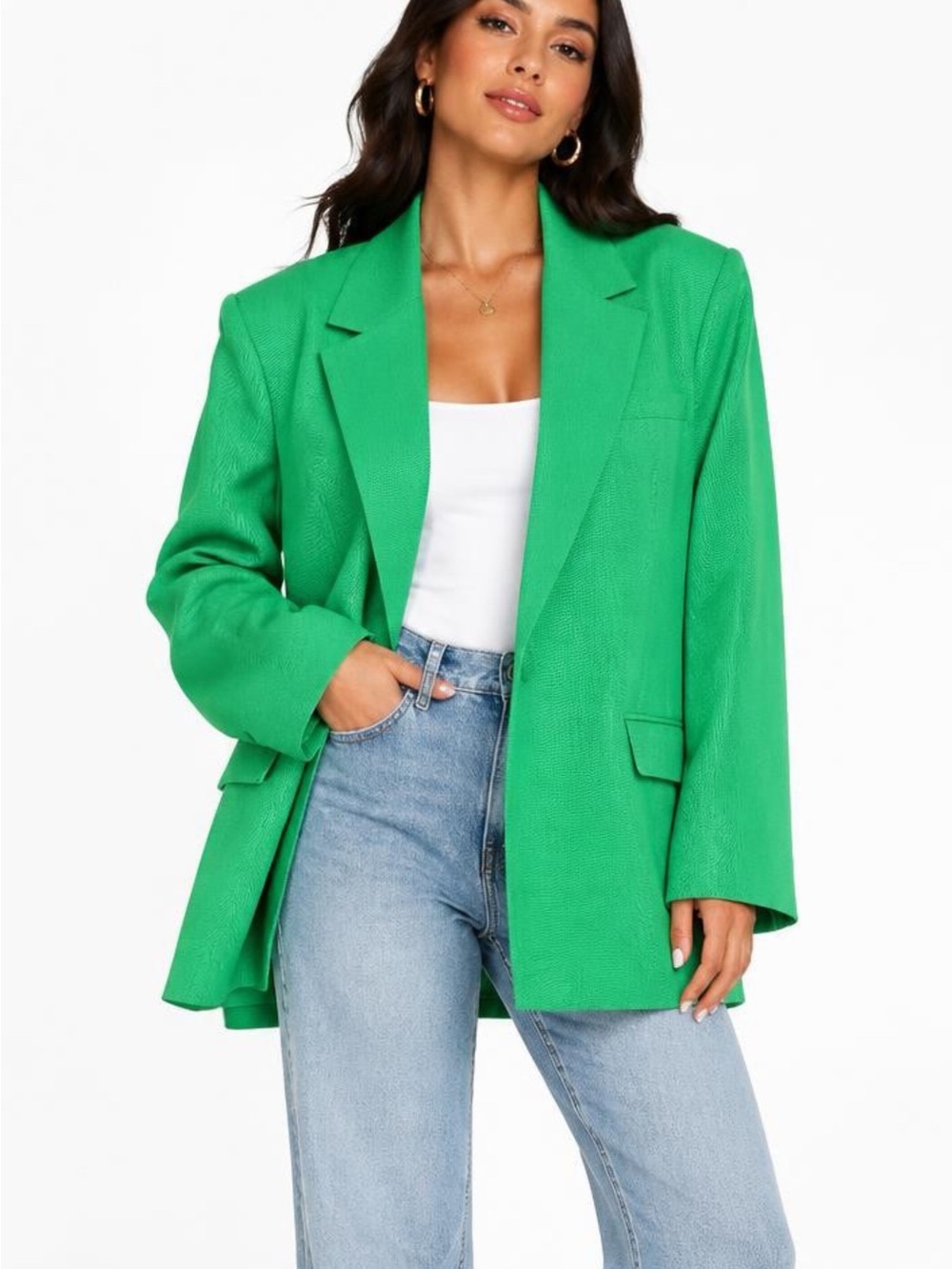 Farm Rio Womens Oversized Boyfriend Blazer Jacket Sz XXS Coat Bright Green